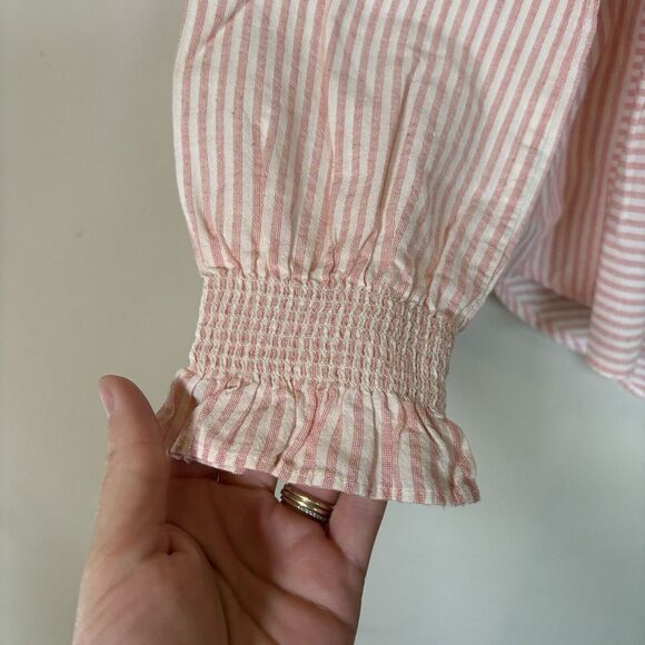 Sundance Julia Top Size‎ S Gingham Shirt Smocked Peplum Blouse Boho Peach Pink - Picture 3 of 9